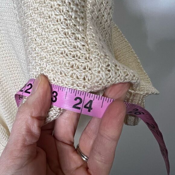 La La Factory Cream Short Sleeve Roll Cuff Long Open Front Oversized Cardigan Sw - Picture 6 of 9